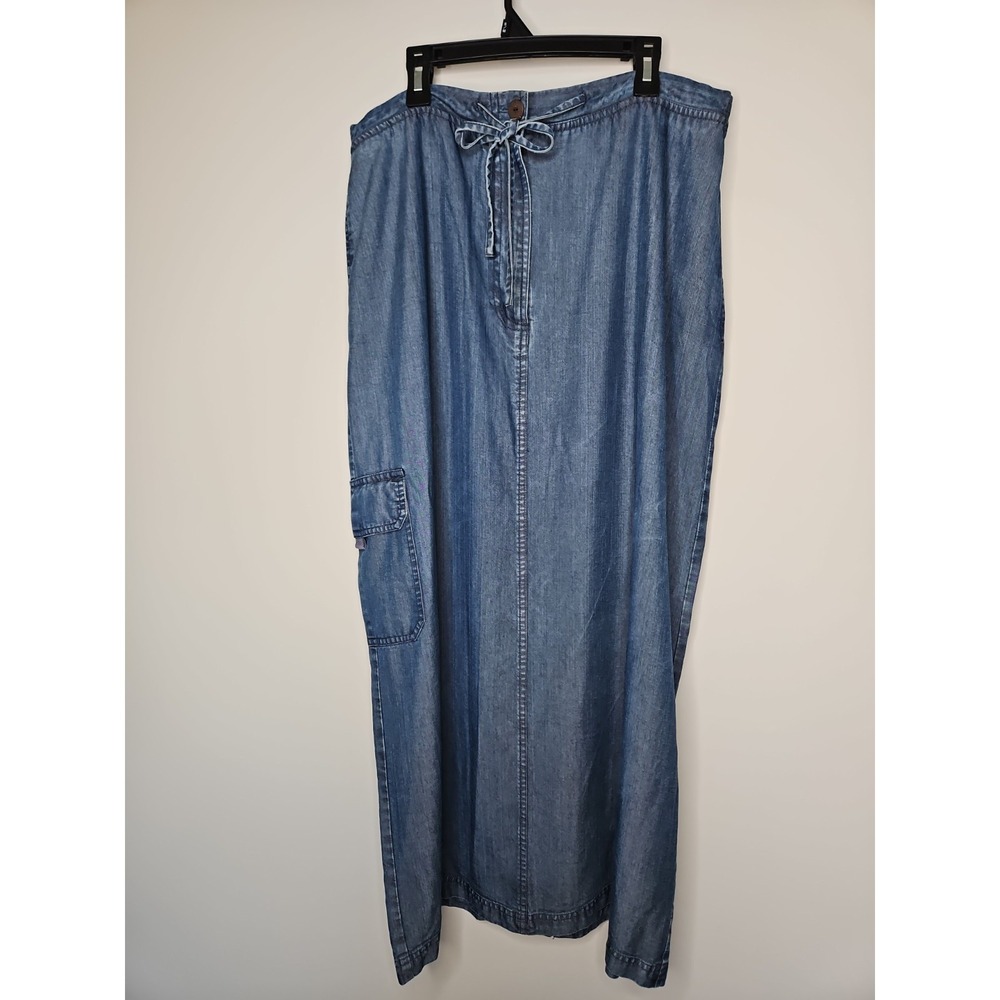 Linden Hill Chambray Cargo Maxi Skirt L Tencel Tie Waist Minimalist Boho Coastal